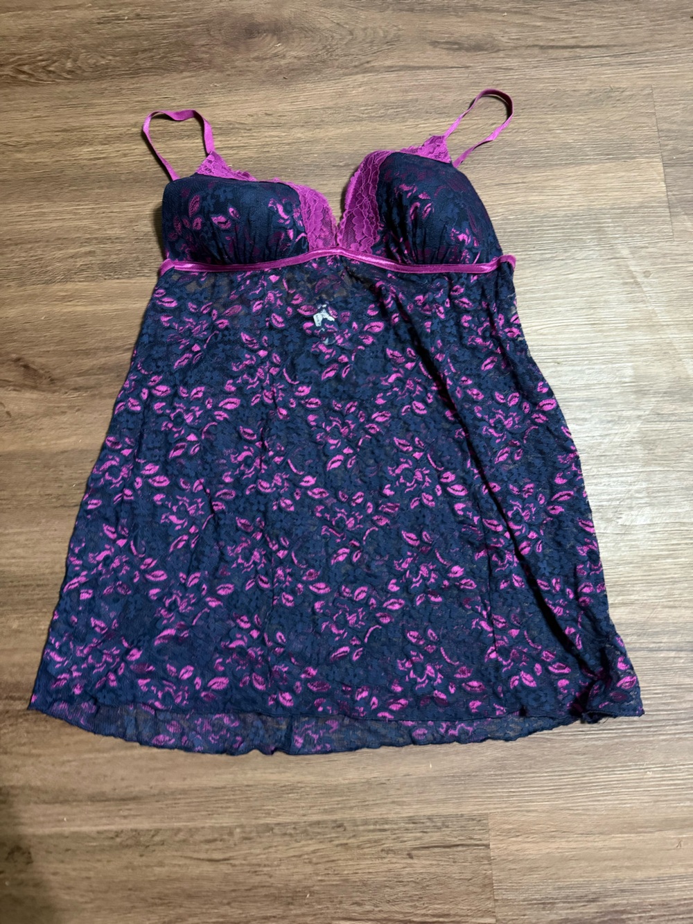 Black & Magenta Lace Slip Dress